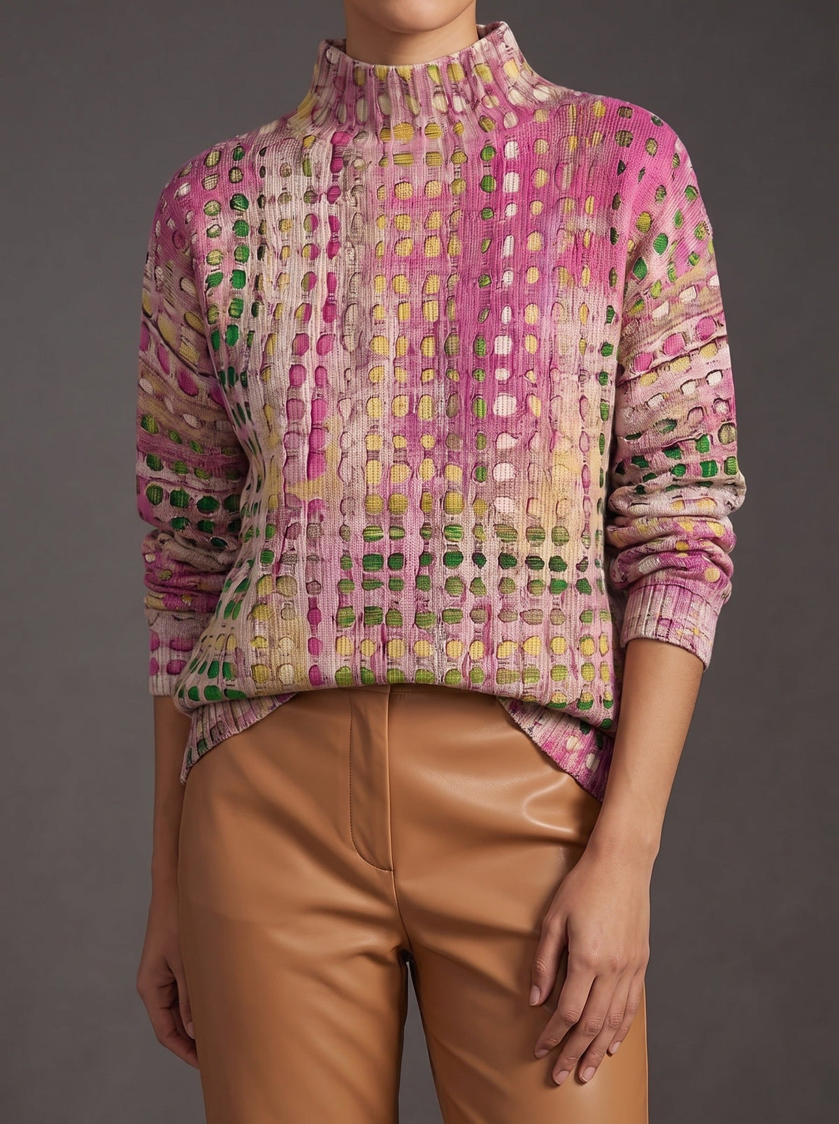 Miranda Lattice Turtleneck Sweater - Orchid