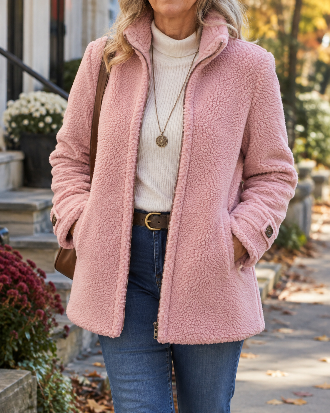 Sharon Cozy Stand Collar Jacket in Pink