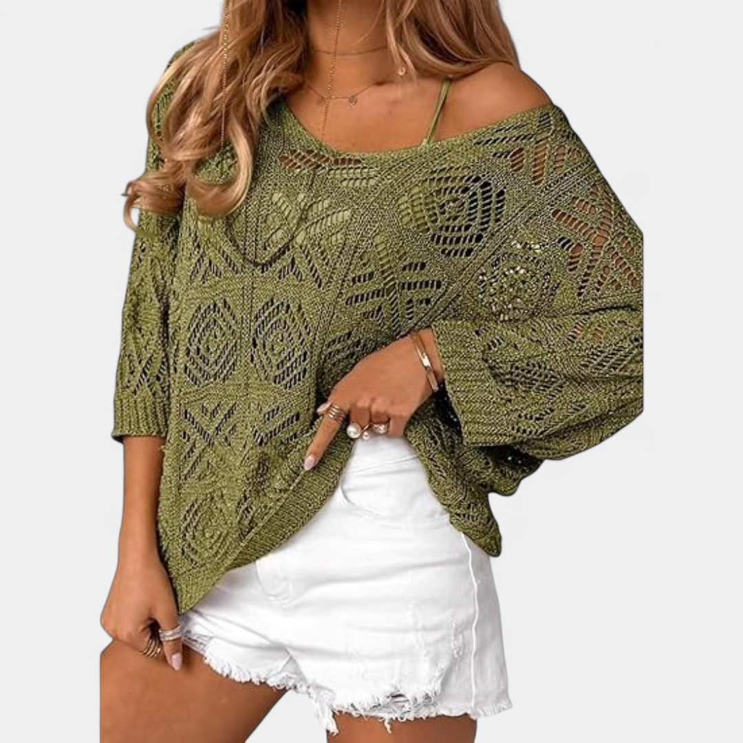 WAVERLY | Crochet Hollow-Out Batwing Sweater