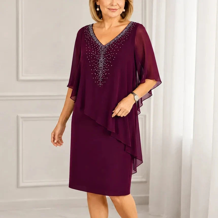 Wilma Elegant Draped Dress in Purple