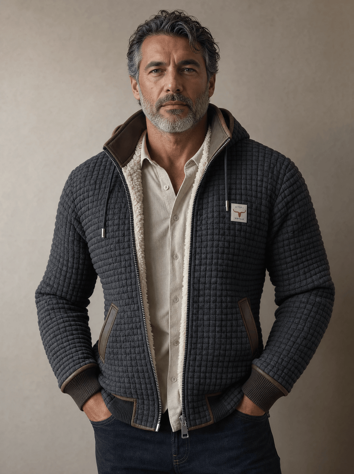Sherpa-Lined Waffle Jacket