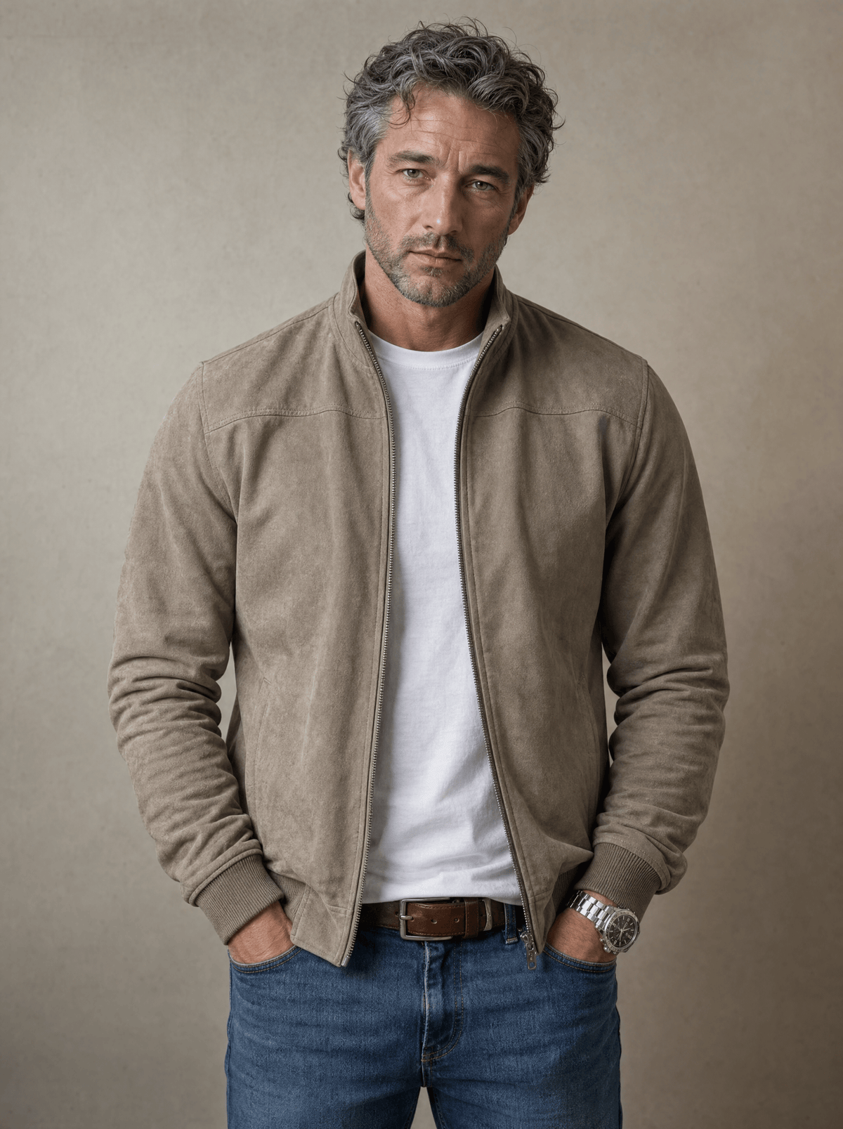André Ferran Suede Bomber Jacket