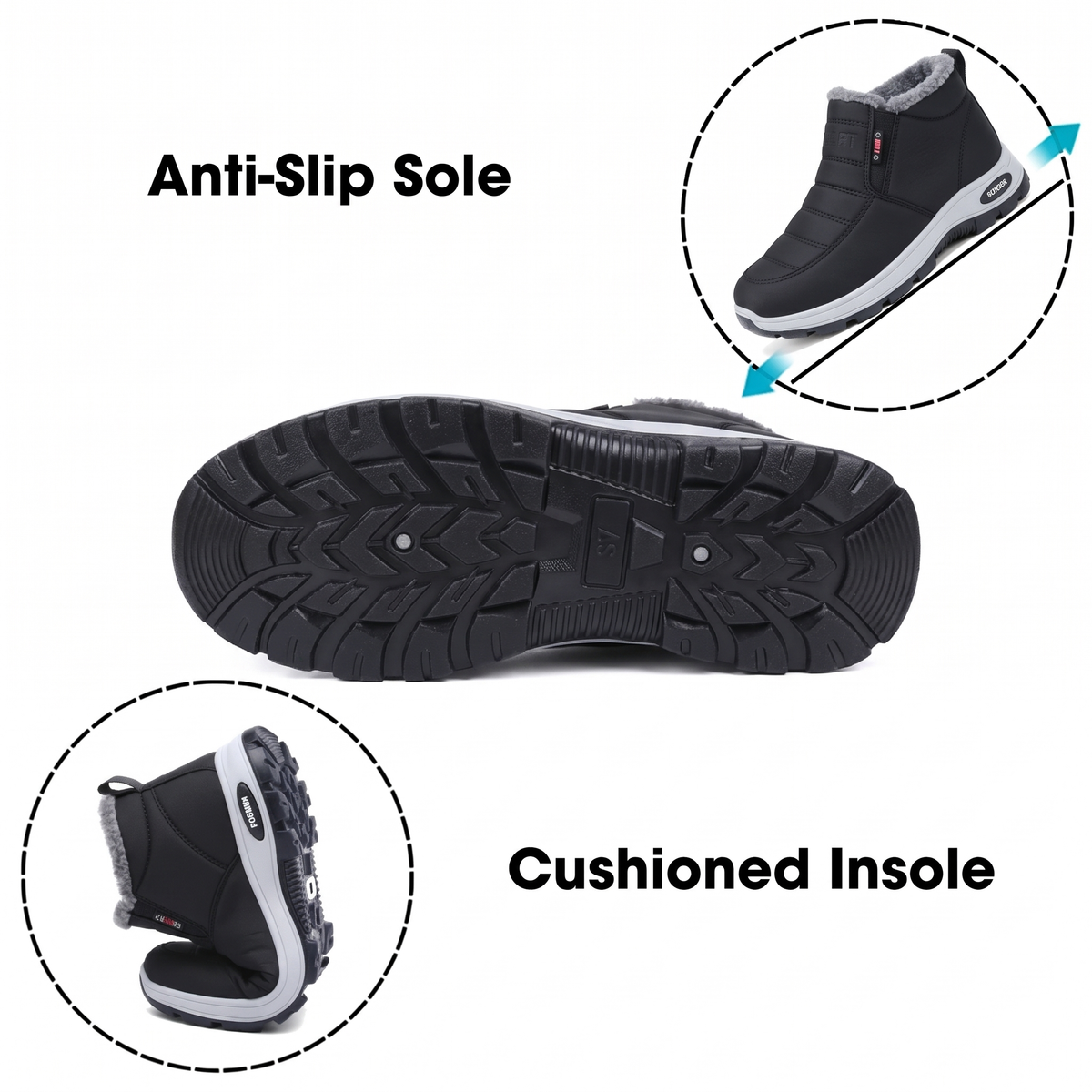 Henrietta Quilted Slip-On Black Ankle Boots