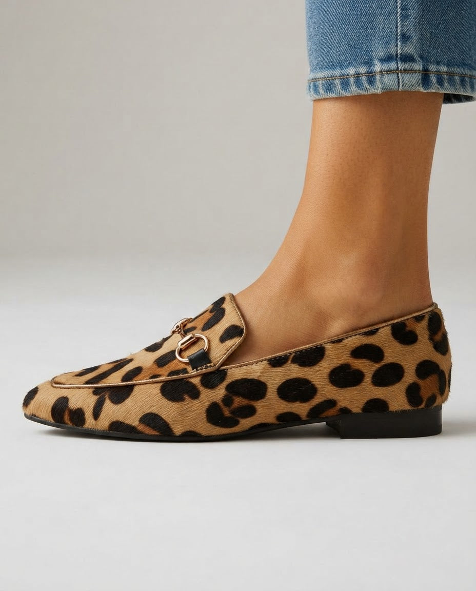 Loretta Leopard Loafers with Gold Bit