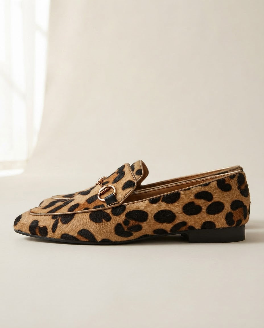 Loretta Leopard Loafers with Gold Bit
