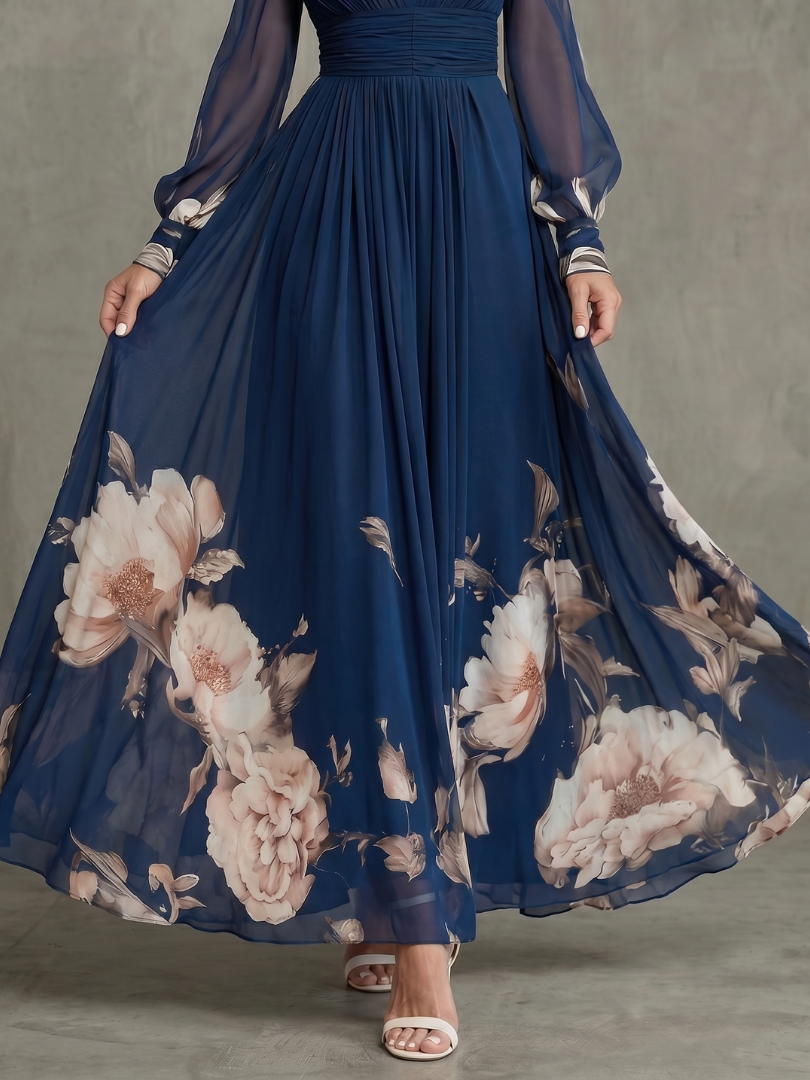 Marissa Floral Hem Sheer Sleeve Maxi Dress detail 1