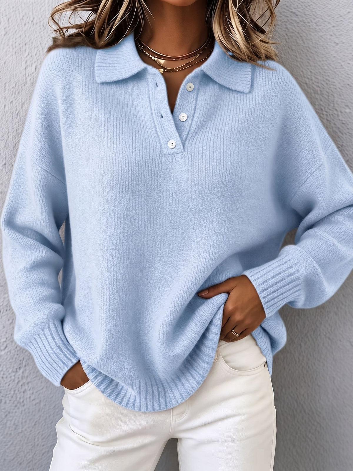 Judith Chic Polo Hooded Knit Sweater in Blue