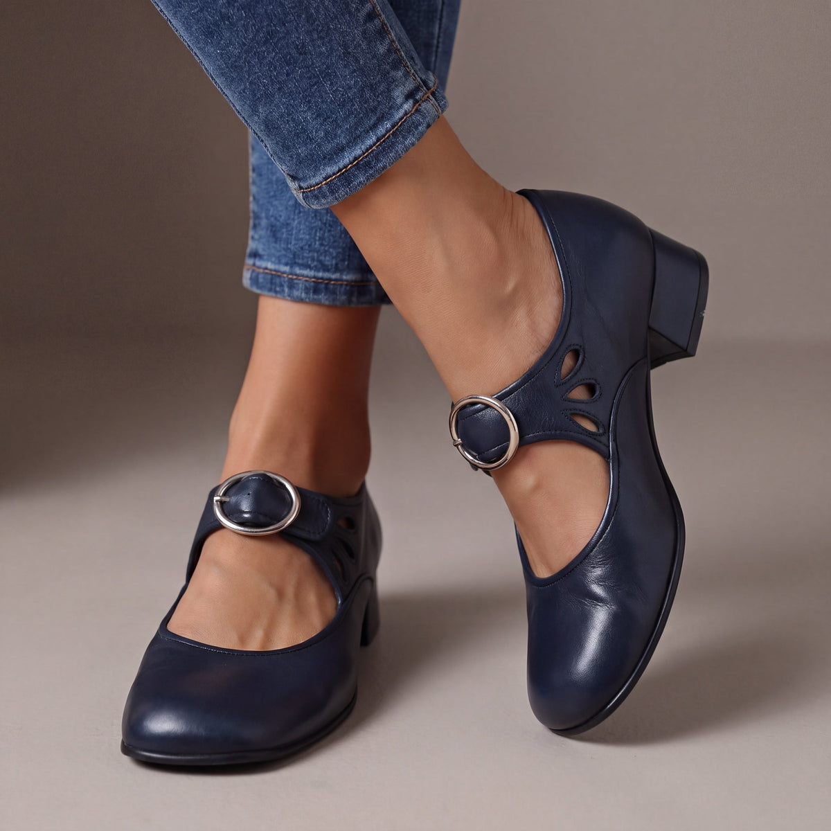 Josephine Leather Orthopedic Mary Janes - Navy Blue
