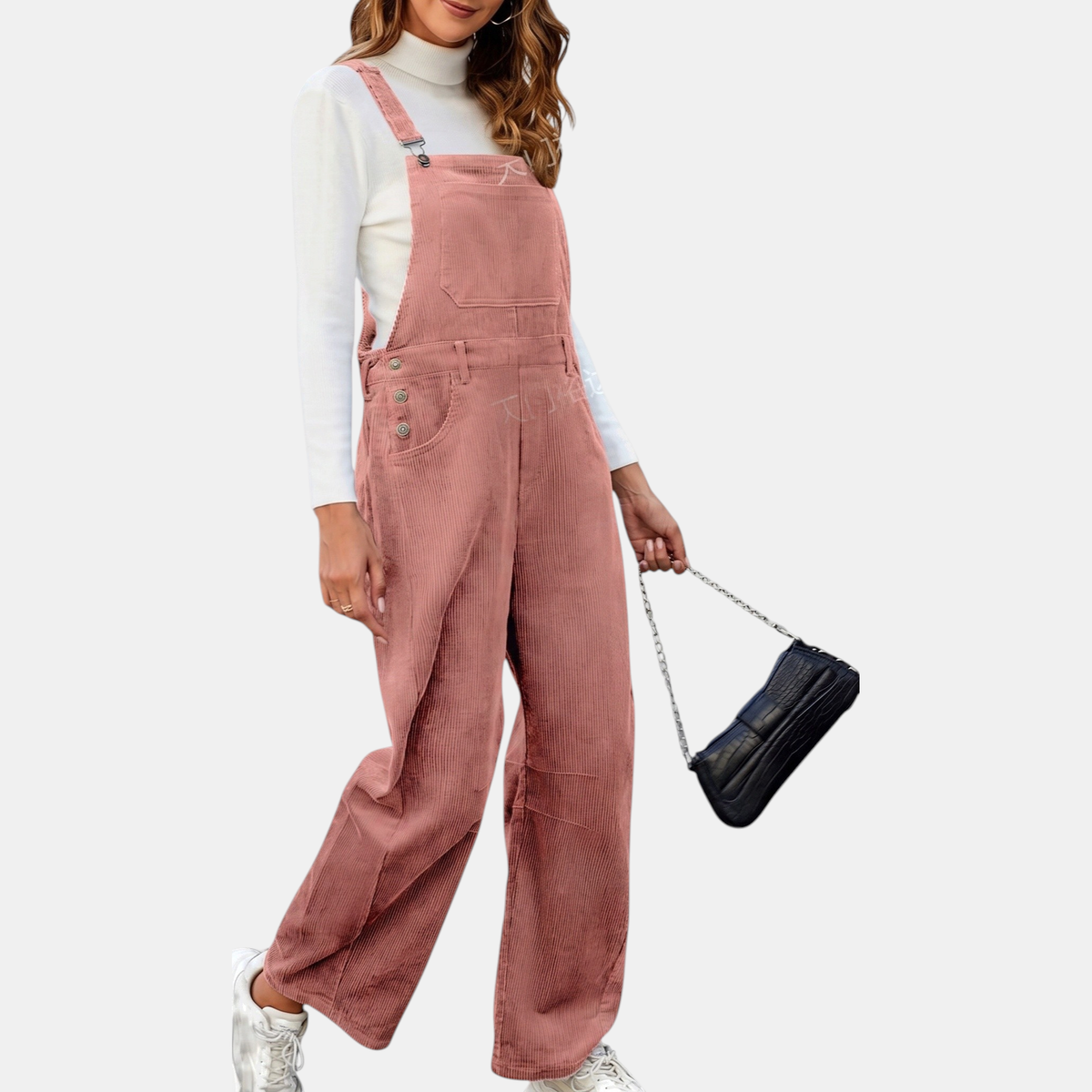 Women's Corduroy Wide Leg Bib Overall Jumpsuit