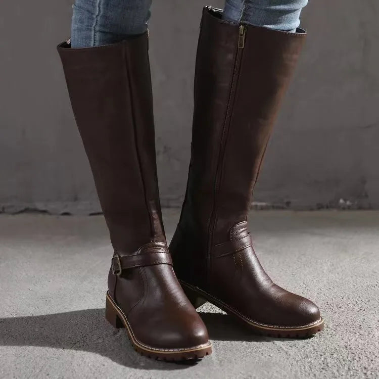 Marielle Supportive Orthopedic Leather Buckle Boots - Dark Brown