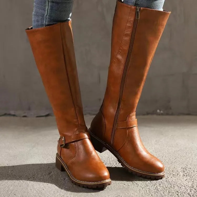 Marielle Supportive Orthopedic Leather Buckle Boots - Light Brown