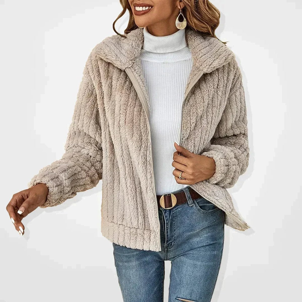 Roberta Cozy Zip-Up Jacket - Apricot