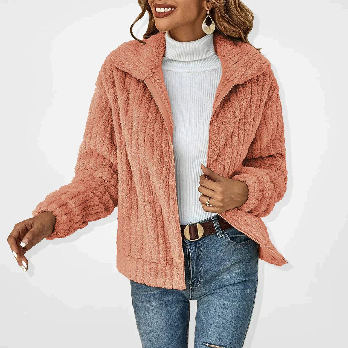 Roberta Cozy Zip-Up Jacket - Rose