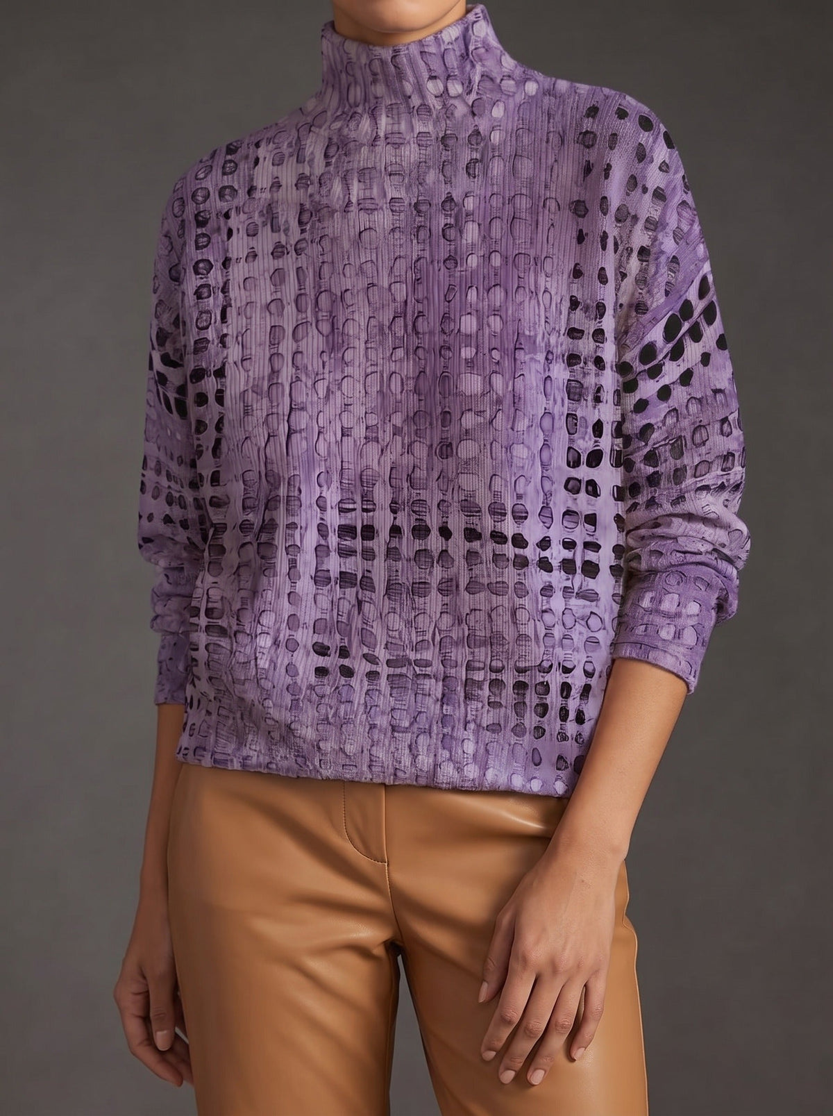 Miranda Lattice Turtleneck Sweater - Lavender